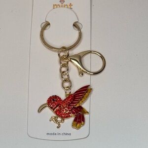 Mint Red and Gold Hummingbird Keychain Bag Charm